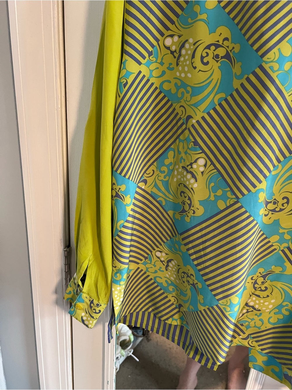 Women Lime Green and Turquoise Mixed-Print Shirt - Picture 3 of 5